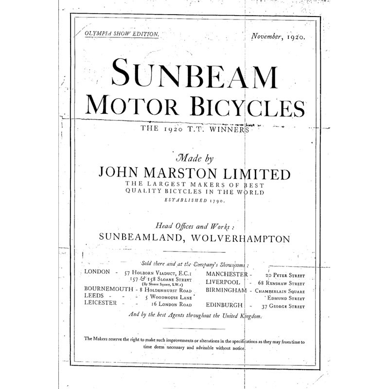 1921 Sunbeam catalogue Olympia Show edition