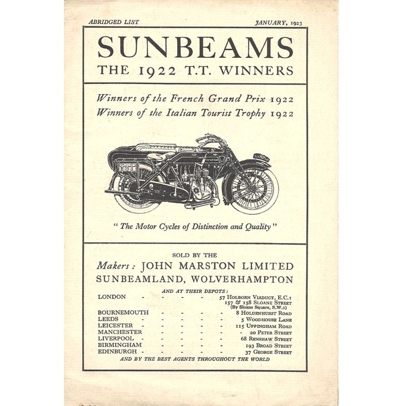 1923 Sunbeam Catalogue - Abridged