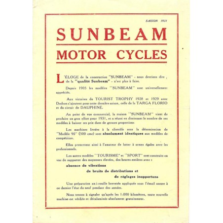 1931 Sunbeam Leaflet in French
