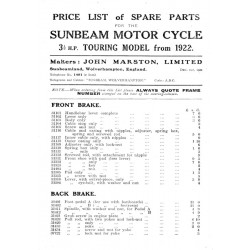 1922 Sunbeam 31/2HP Spares list