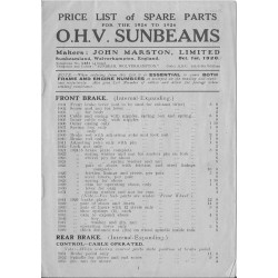 1926 Sunbeam Spares List for OHV Models 1924-26