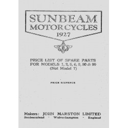 1927 Sunbeam Spares List - all models exc M7