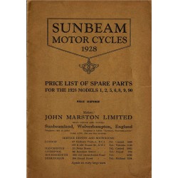 1928 Sunbeam Spares List - all models exc M7