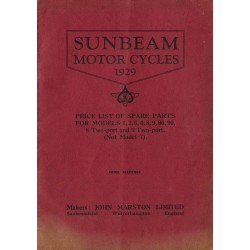 1929 Sunbeam Spares List - all models exc M7