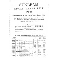 1930 Sunbeam Spares List - supp to 29 list