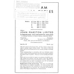 1935 Sunbeam Spares list - M6, M7, M8, M9, M9C