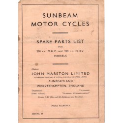 1936 Sunbeam Spares list - 250/350 only