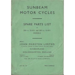 1937 Sunbeam Spares list - 250 & 350 models