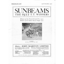 1922 Sunbeam Preminary list of 1923 Models