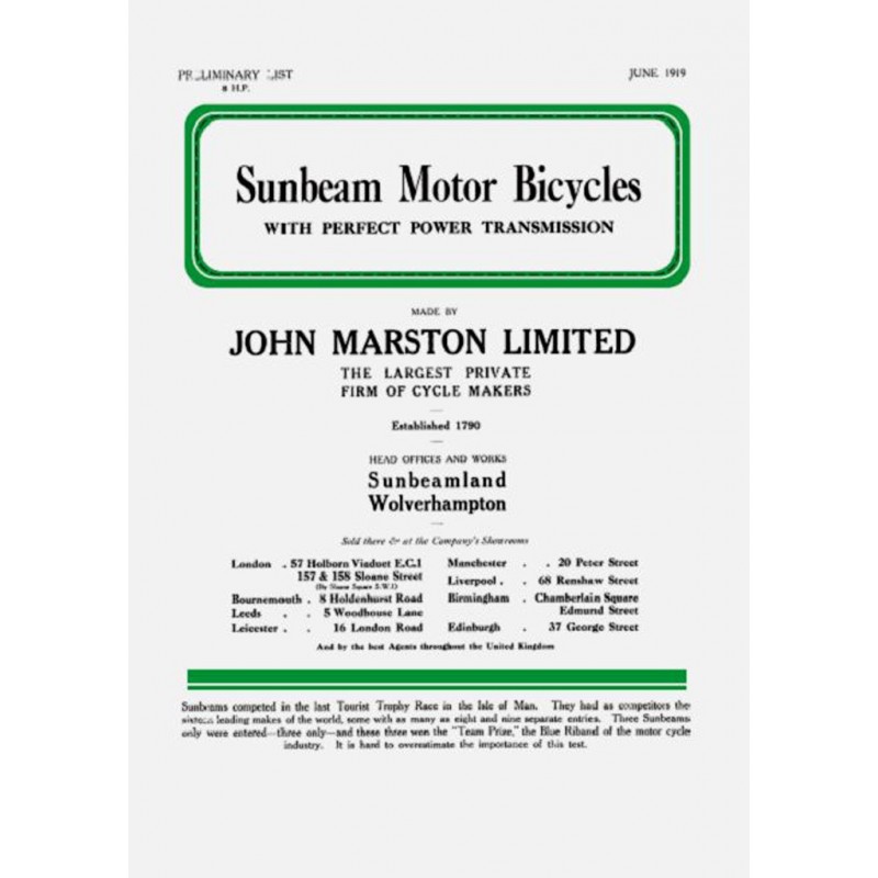 1919 Sunbeam Brochure Supplement - 8HP