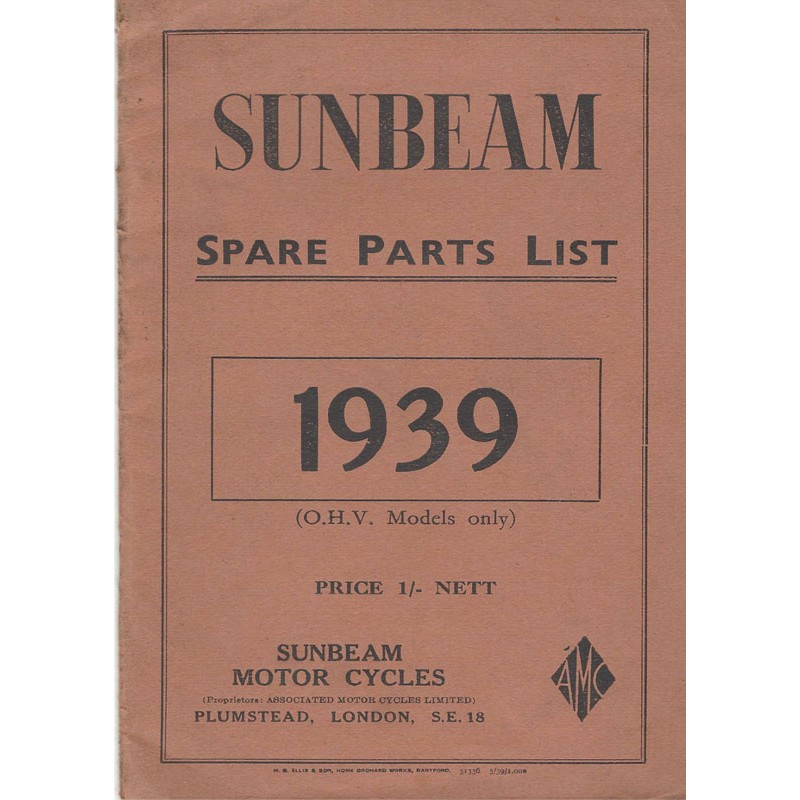 1939 Sunbeam Spares List (B-series)