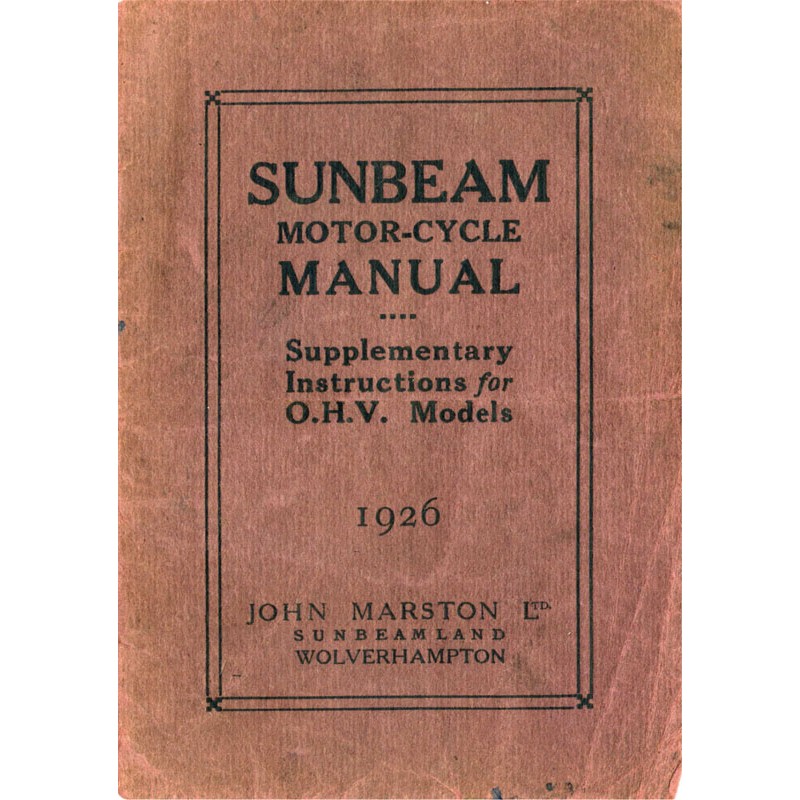 1926 Sunbeam Supp instructions for OHV Models