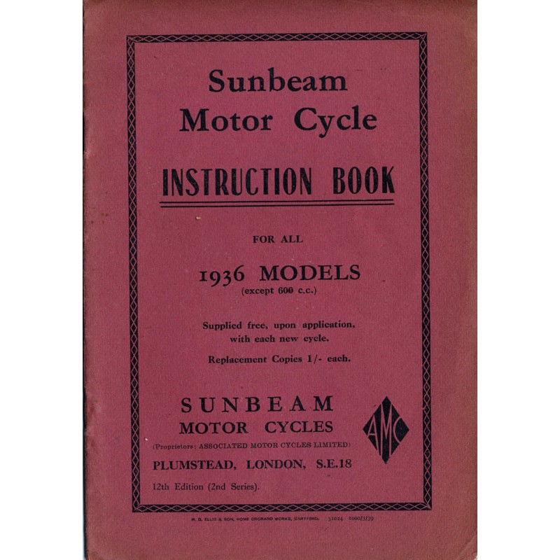 1936 Sunbeam Instruction book (AMC) -  (12th Edn, 2nd Series)