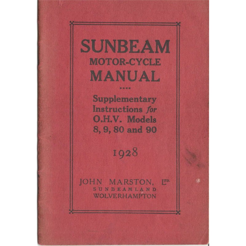 1928 Sunbeam Supplementary Instructions for OHV Models