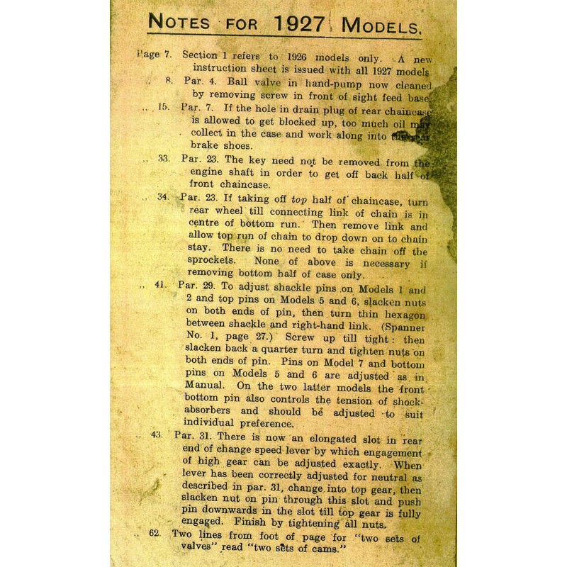 1927 Models Supplement to 1926 manual